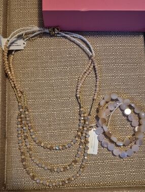 Park Lane Multi-Strand Cream and Gold Beaded Necklace Set